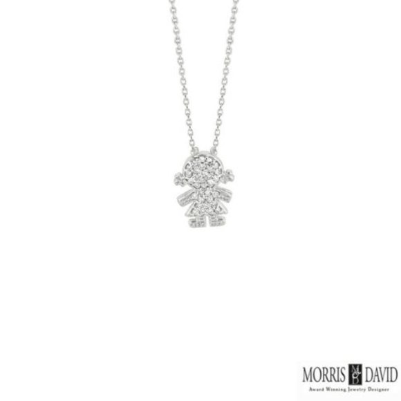 0.16 Carat Natural Diamond Girl Necklace 14K White Gold G...